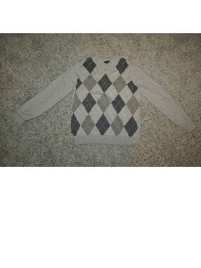 Croft & Barrow Sweater Mens XL Beige Argyle V-Neck Long Sleeve
